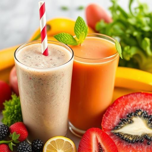 A close-up shot of a colorful smoothie with fresh fruits and vegetables, emphasizing healthy eating habits.