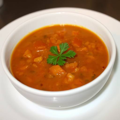 Bowl of warm lentil soup with a garnish of fresh parsley
