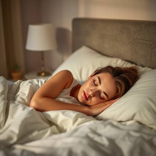 Woman peacefully sleeping in a cozy bedroom with soft lighting
